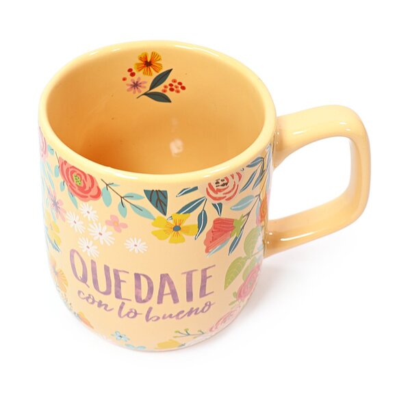 Austin & Ash Floral Quedate con lo Bueno Mug Focus on the Positive Ceramic Cup - Picture 2 of 7